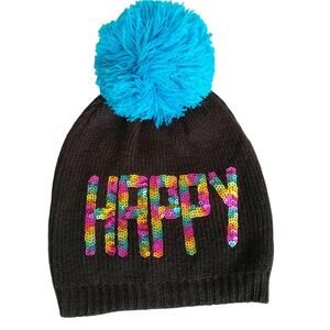 Betsey Johnson x Trolls Happy Black Sequined Beanie NWOT